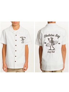 NEW Sovereign Code XS (5/6) Boys Short Sleeve Skeleton Bay Surf Club Shirt White